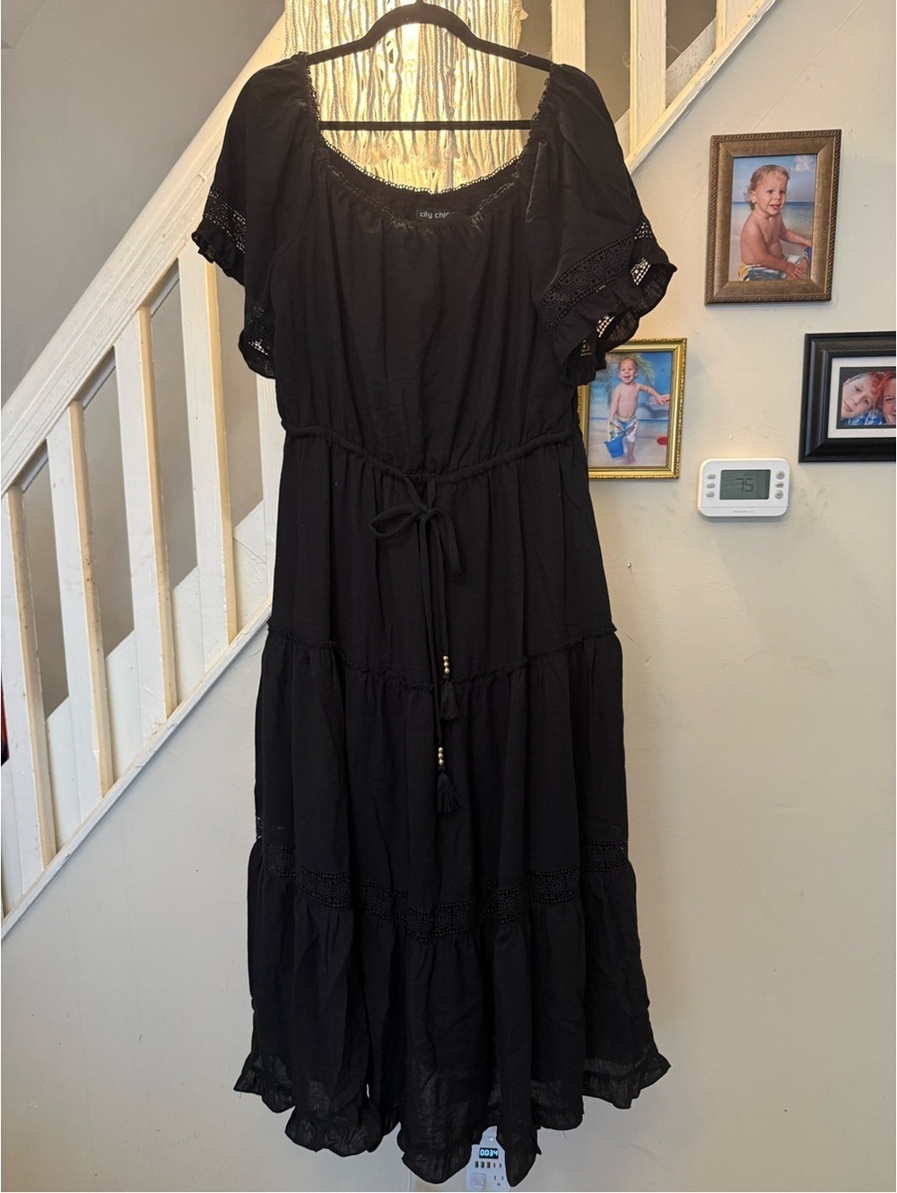 City Chic Black Tiered Maxi with Tassel Drawstring